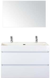 Maxx XL Badmeubelset 100 cm - Wit Hoogglans - Wastafel Kube 2 Kraangaten met Spiegel