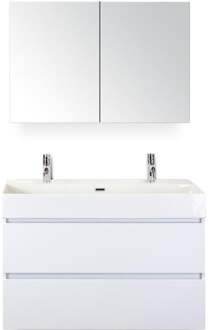 Maxx XL Badmeubelset 100 cm - Wit Hoogglans - Wastafel Kube 2 Kraangaten met Spiegelkast