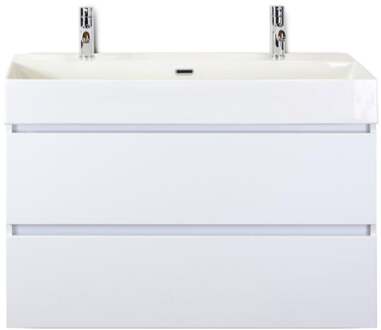 Maxx XL Badmeubelset 100 cm - Wit Hoogglans - Wastafel Kube 2 Kraangaten