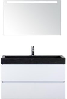 Maxx XL Badmeubelset 100 cm - Wit Hoogglans - Wastafel Lucca 1 Kraangat met LED Spiegel