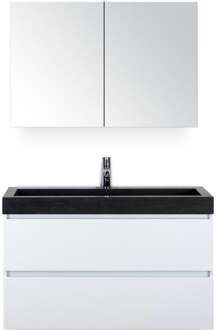 Maxx XL Badmeubelset 100 cm - Wit Hoogglans - Wastafel Lucca 1 Kraangat met Spiegelkast