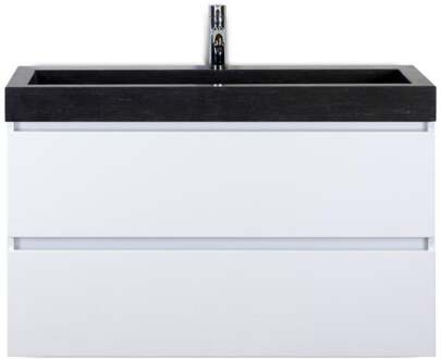 Maxx XL Badmeubelset 100 cm - Wit Hoogglans - Wastafel Lucca 1 Kraangat