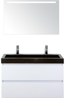 Maxx XL Badmeubelset 100 cm - Wit Hoogglans - Wastafel Lucca 2 Kraangaten met LED Spiegel