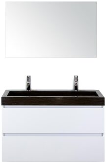 Maxx XL Badmeubelset 100 cm - Wit Hoogglans - Wastafel Lucca 2 Kraangaten met Spiegel