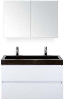 Maxx XL Badmeubelset 100 cm - Wit Hoogglans - Wastafel Lucca 2 Kraangaten met Spiegelkast