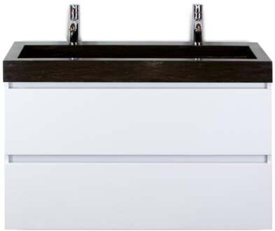 Maxx XL Badmeubelset 100 cm - Wit Hoogglans - Wastafel Lucca 2 Kraangaten