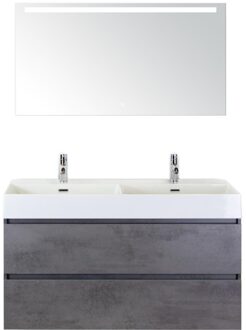 Maxx XL Badmeubelset 120 cm - Beton Antrac - Wastafel Kube Dubbel 2 Kraangaten met Sence Spiegel