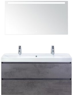 Maxx XL Badmeubelset 120 cm - Beton Antraciet - Wastafel Just Enkel 2 Kraangaten met LED Spiegel