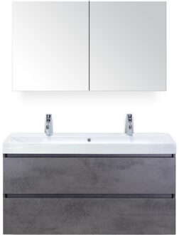 Maxx XL Badmeubelset 120 cm - Beton Antraciet - Wastafel Just Enkel 2 Kraangaten met Spiegelkast