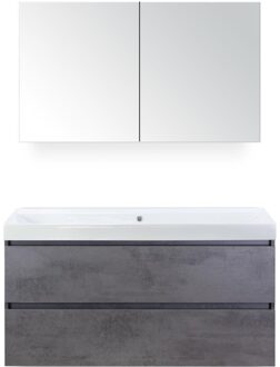 Maxx XL Badmeubelset 120 cm - Beton Antraciet - Wastafel Just Enkel Zonder Kraangat met Spiegelkast