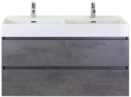 Maxx XL Badmeubelset 120 cm - Beton Antraciet - Wastafel Kube Dubbel 2 Kraangaten