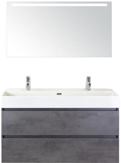 Maxx XL Badmeubelset 120 cm - Beton Antraciet - Wastafel Kube Enkel 2 Kraangaten met Sence Spiegel