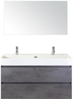Maxx XL Badmeubelset 120 cm - Beton Antraciet - Wastafel Kube Enkel 2 Kraangaten met Spiegel