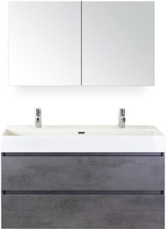 Maxx XL Badmeubelset 120 cm - Beton Antraciet - Wastafel Kube Enkel 2 Kraangaten met Spiegelkast