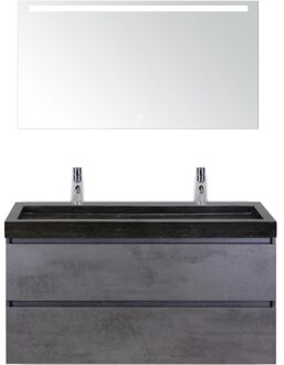Maxx XL Badmeubelset 120 cm - Beton Antraciet - Wastafel Lucca Enkel 2 Kraangaten met LED Spiegel