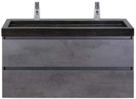 Maxx XL Badmeubelset 120 cm - Beton Antraciet - Wastafel Lucca Enkel 2 Kraangaten
