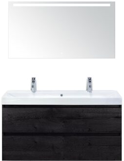 Maxx XL Badmeubelset 120 cm - Black Oak - Wastafel Just Enkel 2 Kraangaten met LED Spiegel