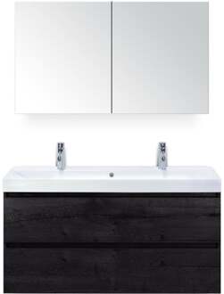 Maxx XL Badmeubelset 120 cm - Black Oak - Wastafel Just Enkel 2 Kraangaten met Spiegelkast