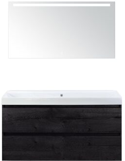 Maxx XL Badmeubelset 120 cm - Black Oak - Wastafel Just Enkel Zonder Kraangat met LED Spiegel