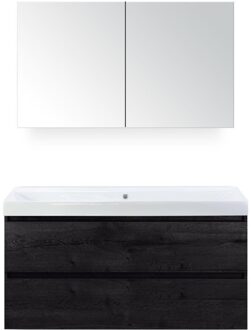 Maxx XL Badmeubelset 120 cm - Black Oak - Wastafel Just Enkel Zonder Kraangat met Spiegelkast