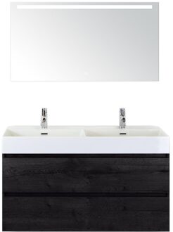 Maxx XL Badmeubelset 120 cm - Black Oak - Wastafel Kube Dubbel 2 Kraangaten met Sence Spiegel