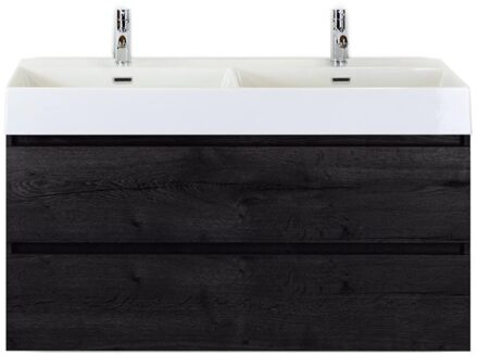 Maxx XL Badmeubelset 120 cm - Black Oak - Wastafel Kube Dubbel 2 Kraangaten