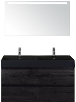 Maxx XL Badmeubelset 120 cm - Black Oak - Wastafel Kube Dubbel Zwart 2 Kraangaten met LED Spiegel