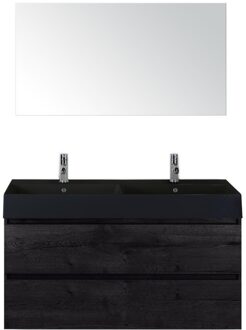 Maxx XL Badmeubelset 120 cm - Black Oak - Wastafel Kube Dubbel Zwart 2 Kraangaten met Spiegel