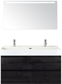 Maxx XL Badmeubelset 120 cm - Black Oak - Wastafel Kube Enkel 2 Kraangaten met Sence Spiegel