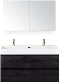 Maxx XL Badmeubelset 120 cm - Black Oak - Wastafel Kube Enkel 2 Kraangaten met Spiegelkast