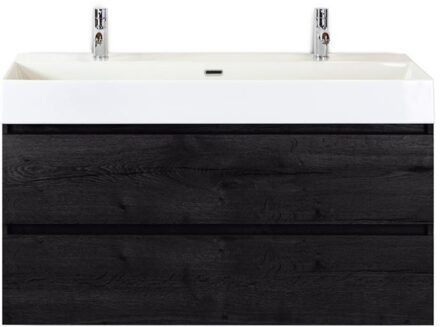 Maxx XL Badmeubelset 120 cm - Black Oak - Wastafel Kube Enkel 2 Kraangaten
