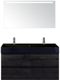 Maxx XL Badmeubelset 120 cm - Black Oak - Wastafel Kube Enkel Zwart 2 Kraangaten met LED Spiegel