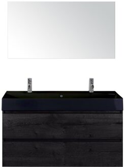 Maxx XL Badmeubelset 120 cm - Black Oak - Wastafel Kube Enkel Zwart 2 Kraangaten met Spiegel