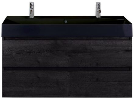 Maxx XL Badmeubelset 120 cm - Black Oak - Wastafel Kube Enkel Zwart 2 Kraangaten