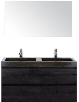 Maxx XL Badmeubelset 120 cm - Black Oak - Wastafel Lucca Dubbel 2 Kraangaten met Spiegel