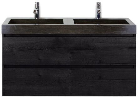 Maxx XL Badmeubelset 120 cm - Black Oak - Wastafel Lucca Dubbel 2 Kraangaten