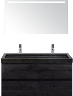 Maxx XL Badmeubelset 120 cm - Black Oak - Wastafel Lucca Enkel 2 Kraangaten met LED Spiegel
