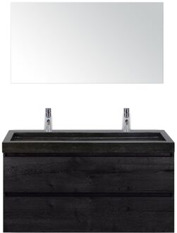 Maxx XL Badmeubelset 120 cm - Black Oak - Wastafel Lucca Enkel 2 Kraangaten met Spiegel