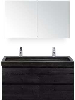 Maxx XL Badmeubelset 120 cm - Black Oak - Wastafel Lucca Enkel 2 Kraangaten met Spiegelkast