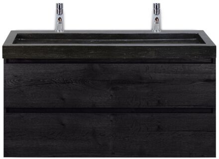 Maxx XL Badmeubelset 120 cm - Black Oak - Wastafel Lucca Enkel 2 Kraangaten