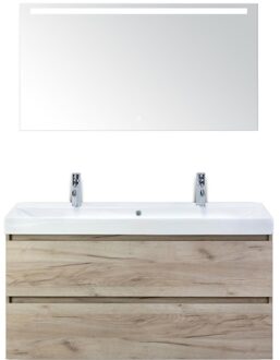 Maxx XL Badmeubelset 120 cm - Craft Oak - Wastafel Just Enkel 2 Kraangaten met LED Spiegel