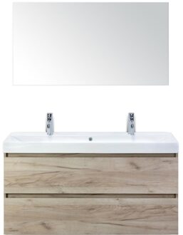 Maxx XL Badmeubelset 120 cm - Craft Oak - Wastafel Just Enkel 2 Kraangaten met Spiegel