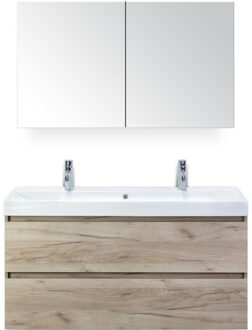 Maxx XL Badmeubelset 120 cm - Craft Oak - Wastafel Just Enkel 2 Kraangaten met Spiegelkast
