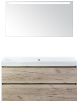 Maxx XL Badmeubelset 120 cm - Craft Oak - Wastafel Just Enkel Zonder Kraangat met LED Spiegel