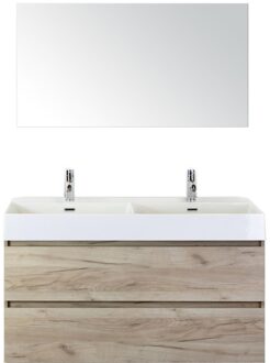 Maxx XL Badmeubelset 120 cm - Craft Oak - Wastafel Kube Dubbel 2 Kraangaten met Spiegel