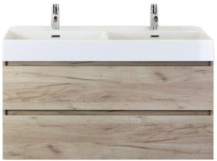 Maxx XL Badmeubelset 120 cm - Craft Oak - Wastafel Kube Dubbel 2 Kraangaten