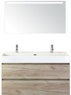 Maxx XL Badmeubelset 120 cm - Craft Oak - Wastafel Kube Enkel 2 Kraangaten met Sence Spiegel