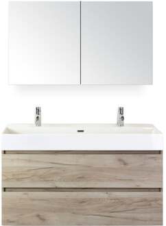 Maxx XL Badmeubelset 120 cm - Craft Oak - Wastafel Kube Enkel 2 Kraangaten met Spiegelkast