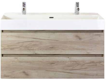 Maxx XL Badmeubelset 120 cm - Craft Oak - Wastafel Kube Enkel 2 Kraangaten