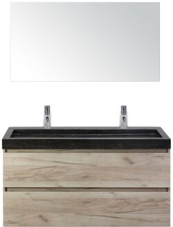Maxx XL Badmeubelset 120 cm - Craft Oak - Wastafel Lucca Enkel 2 Kraangaten met Spiegel